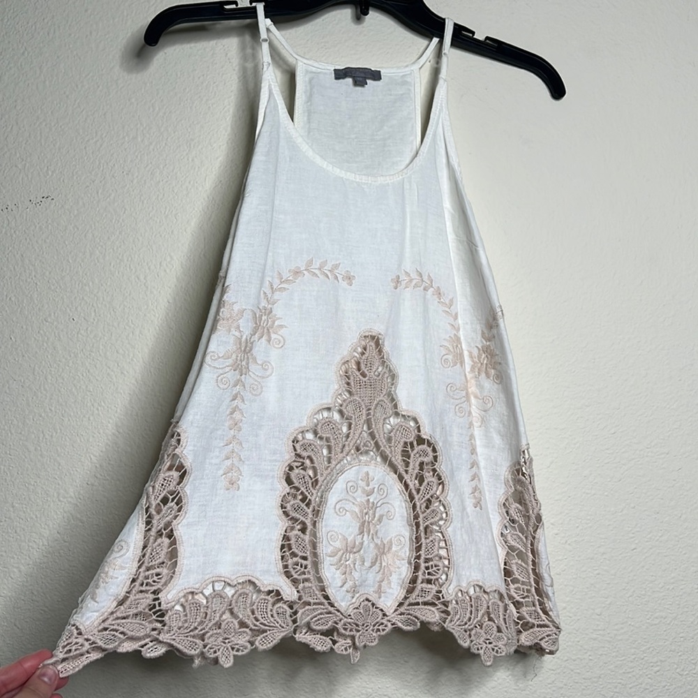 Saint Tropez West White Sleeveless Top Lace crochet detail